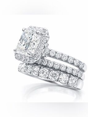 Engagement & Wedding Ring Set - Sz 6, Sparkling CZ 18k White Gold 3pcs